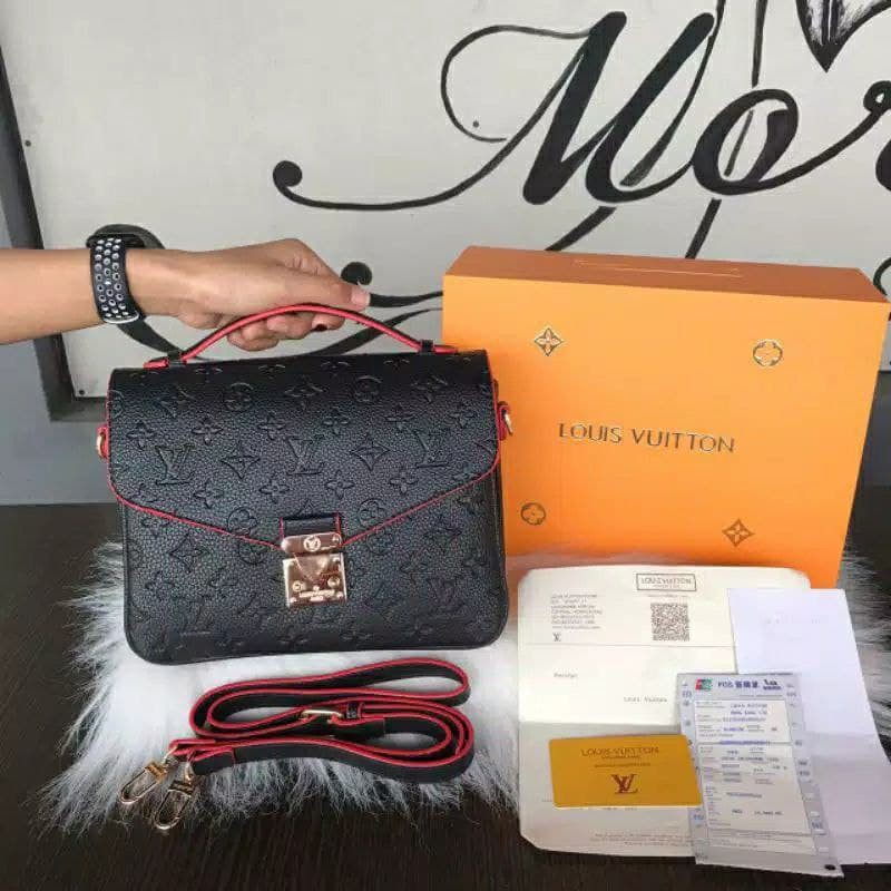 TAS LV METIS BLACK EMBOSED FREE BOX & PAPERBAG LIST MERAH BRANDED PREMIUM BAG MIRROR IMPORT BATAM