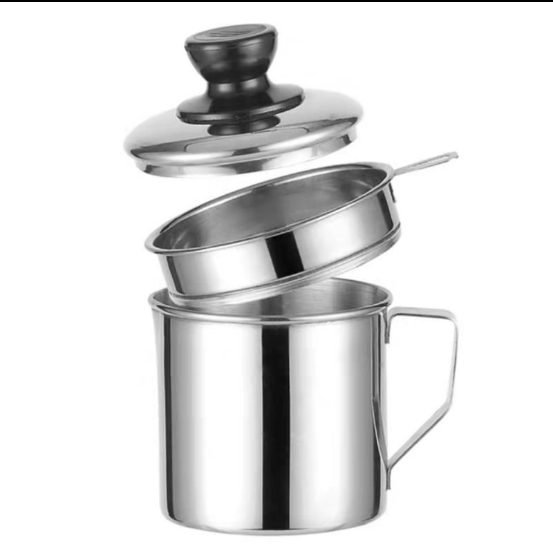 TEKO SARINGAN MINYAK / WADAH SARINGAN MINYAK / STRAINER POT STAINLESS STEEL 1.3 LITER