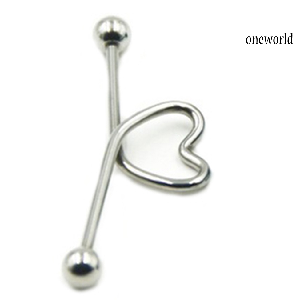 OW@ 1Pc Unisex Stainless Steel Heart Shaped Cartilage Piercing Industrial Barbell