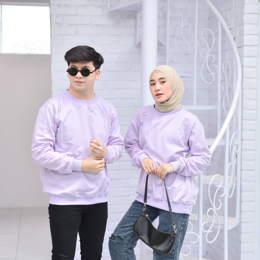 Sweater Crewneck Basic Polosan Wanita Pria Bahan Flecee Tebal Tidak Panas