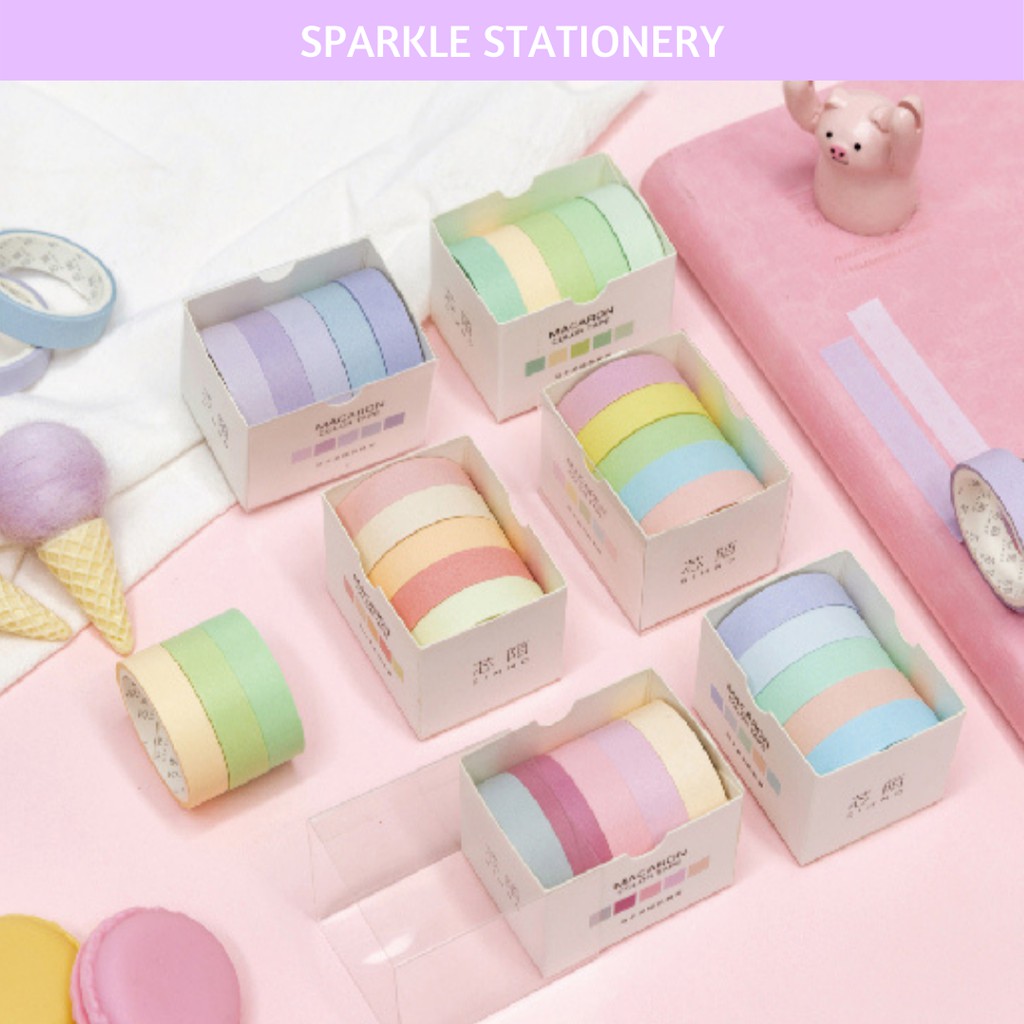 

WASHI TAPE MASKING TAPE PASTEL SET 5 ROLL BULLET JOURNAL SELOTIP LUCU PLANNER DIARY