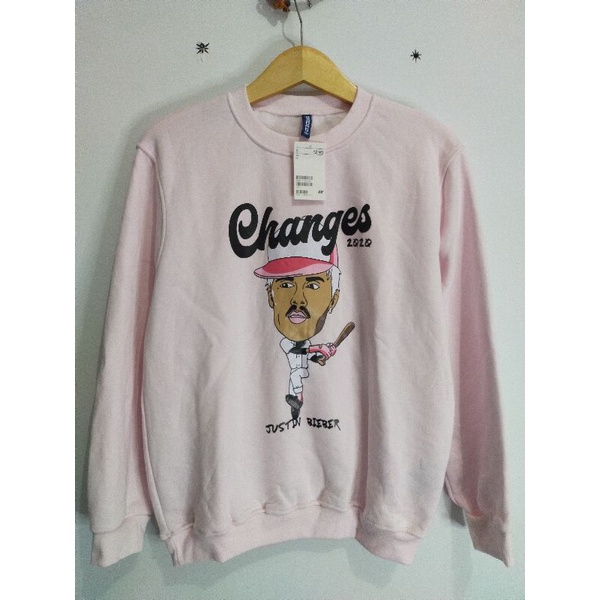 Sweater Crewneck Justin Bieber Changes 1920 Pink HnM Wanita Cewek Pria Full Tag Free Paper Bag
