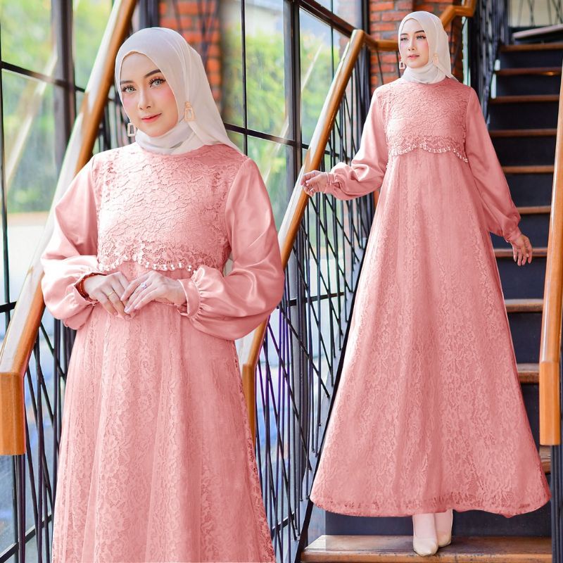 BAJU GAMIS DRESS BROKAT BRUKAT PESTA UMROH KONDANGAN NIKAHAN BRIDESMAID WANITA MUSLIM REMAJA DEWASA 