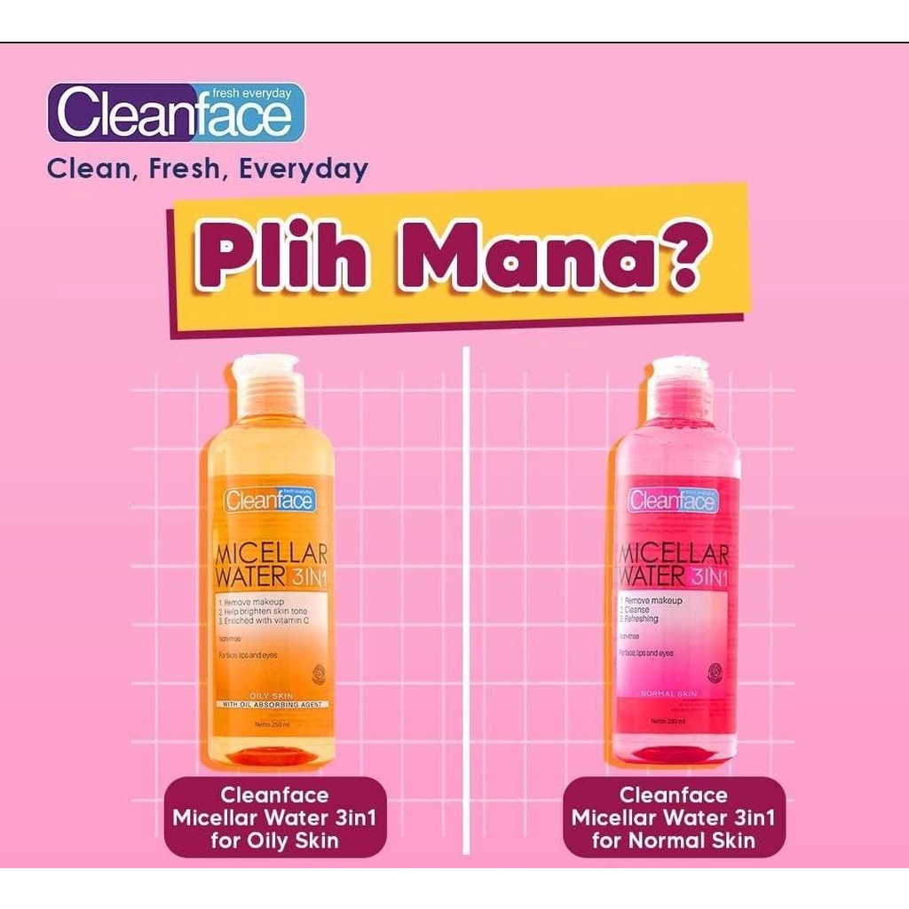 CLEANFACE Purbasari Clean Face Micellar Water ✔️BPOM 3in1 Normal Oily Skin 100ml | 250ml