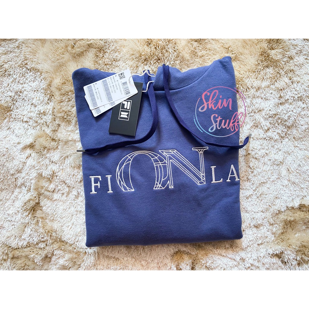 READY STOCK FILA x BTS NOW ON Big Logo Hoodie Night Shadow Blue - Hoodie Taehyung V