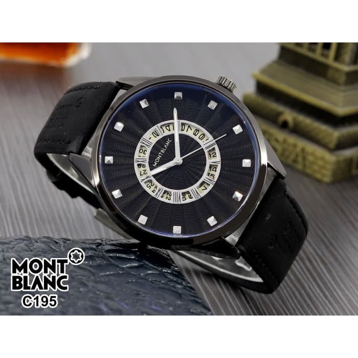 JAM TANGAN PRIA MONTBLANC KULIT TANGGAL FULL BLACK