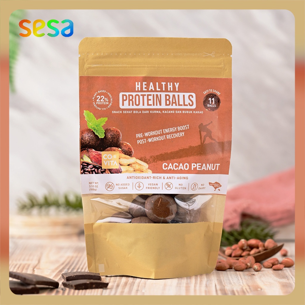 

COVITA Healthy Protein Balls Cacao Peanut 100gr - Snack Sehat Plant-Based Gluten Dairy Free