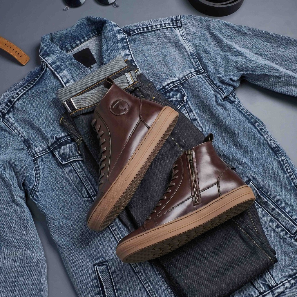 REYLMAN BRAVE-Sepatu Boots  Sneaker Pria Kulit Asli Black/Brown Series