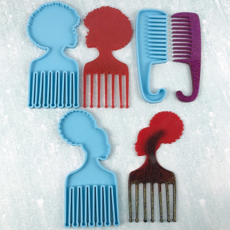 SIY  DIY Crafts African Men Women Heads Shaped Combs Epoxy Resin Mold Silicone Mould