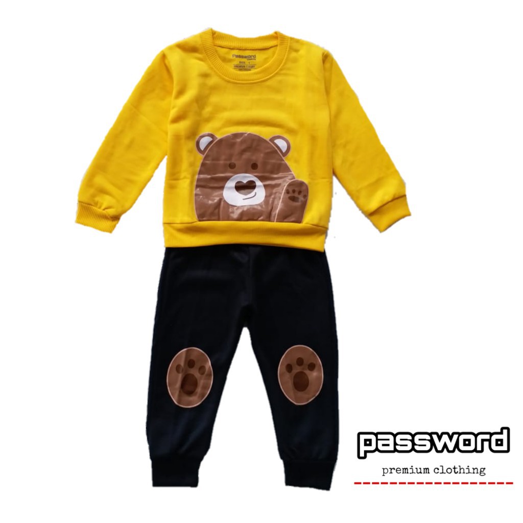 HappyOliver PASSWORD BE-AR CHOCO Setelan Sweater 1 - 7 Tahun Baju Anak BerKualitas