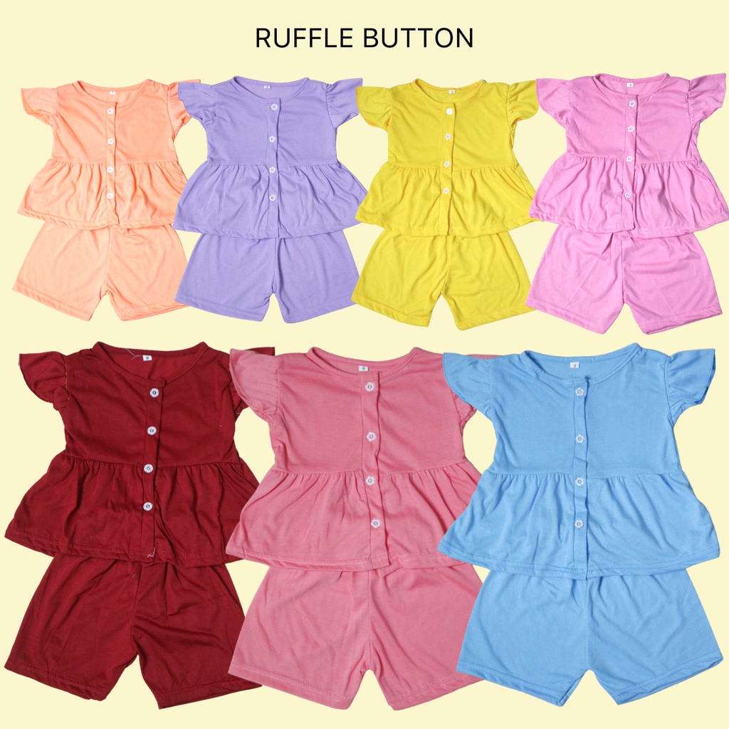 BabynKids - Setelan Anak Perempuan / Setelan Anak Ruffle Set / Set Salur Ruffle Anak / Setelan Anak Harian / Setelan Ruffle Kancing