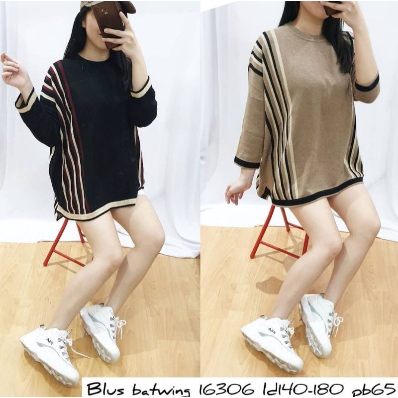 16306Atasan/blouse rajut wanita jumbo big size/blus rajut jumbo import real pict