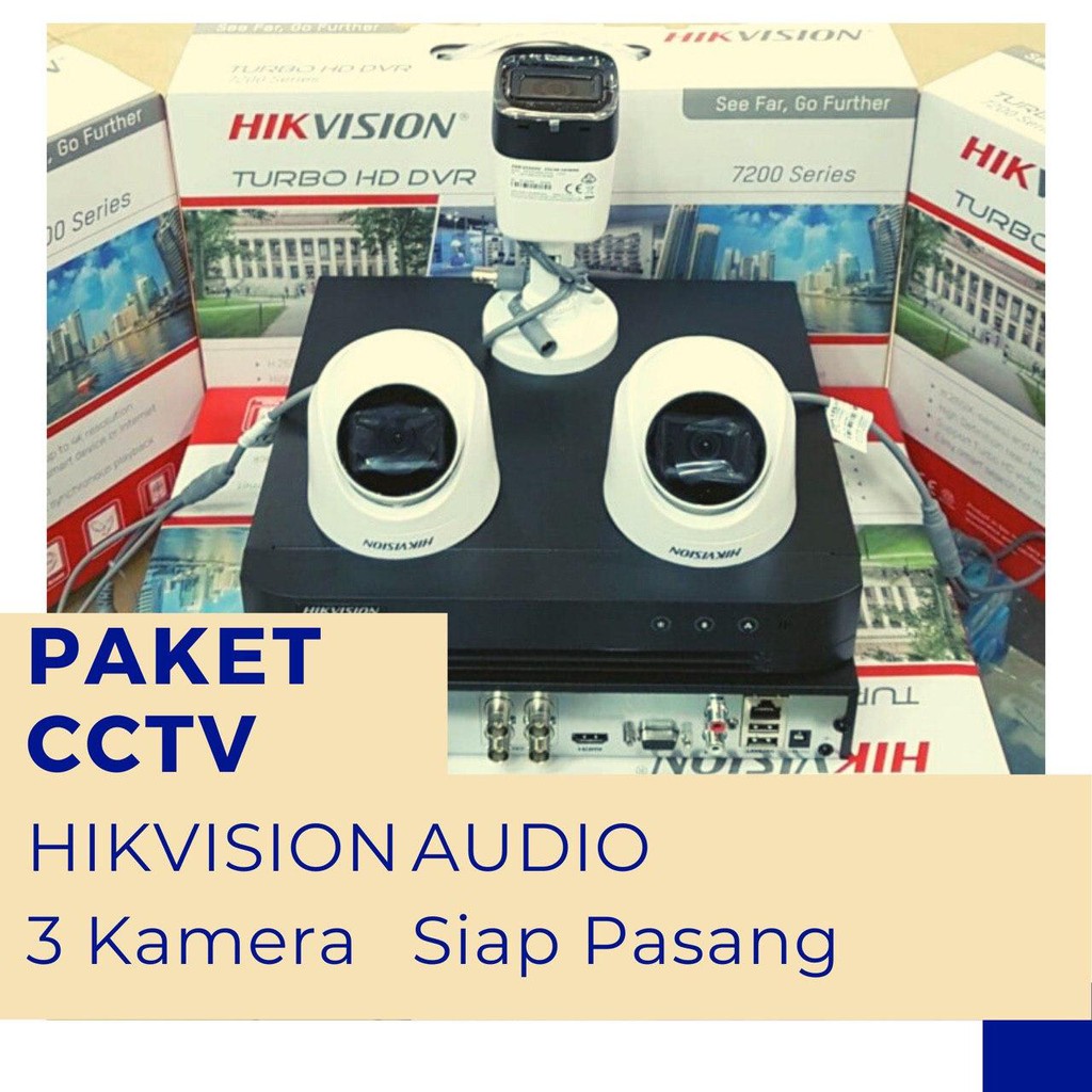 Paket CCTV Hikvision 2MP Audio Kamera Built In Mic 3 Kamera Siap Pasang