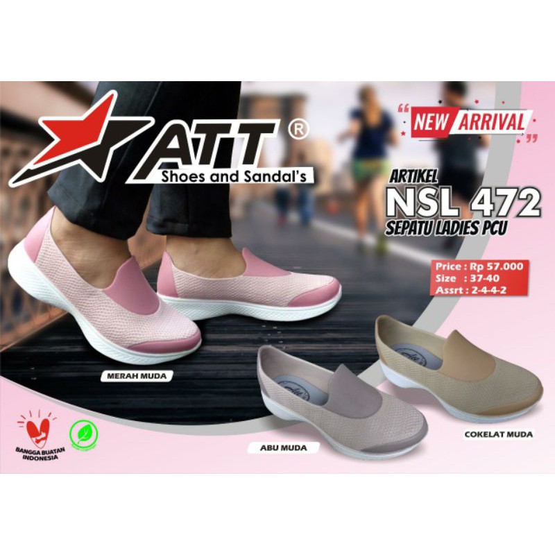 (COD) TERMURAH Sepatu Santai Karet Wanita Slip On ATT NSL 472