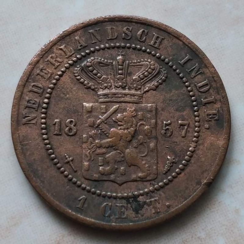 Koin Kuno Benggol 1 Cent Nederland Indie 1857 Cukup Bagus - A