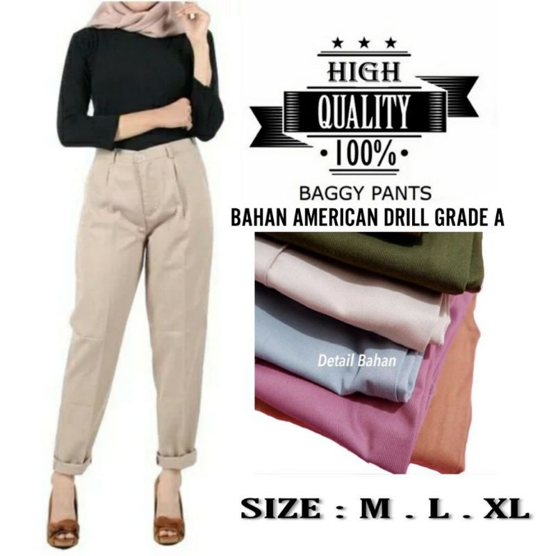 BAGGY PANTS PREMIUM AMERICAN DRILL CELANA PANJANG WANITA CELANA KANTOR KERJA NOT KULOT