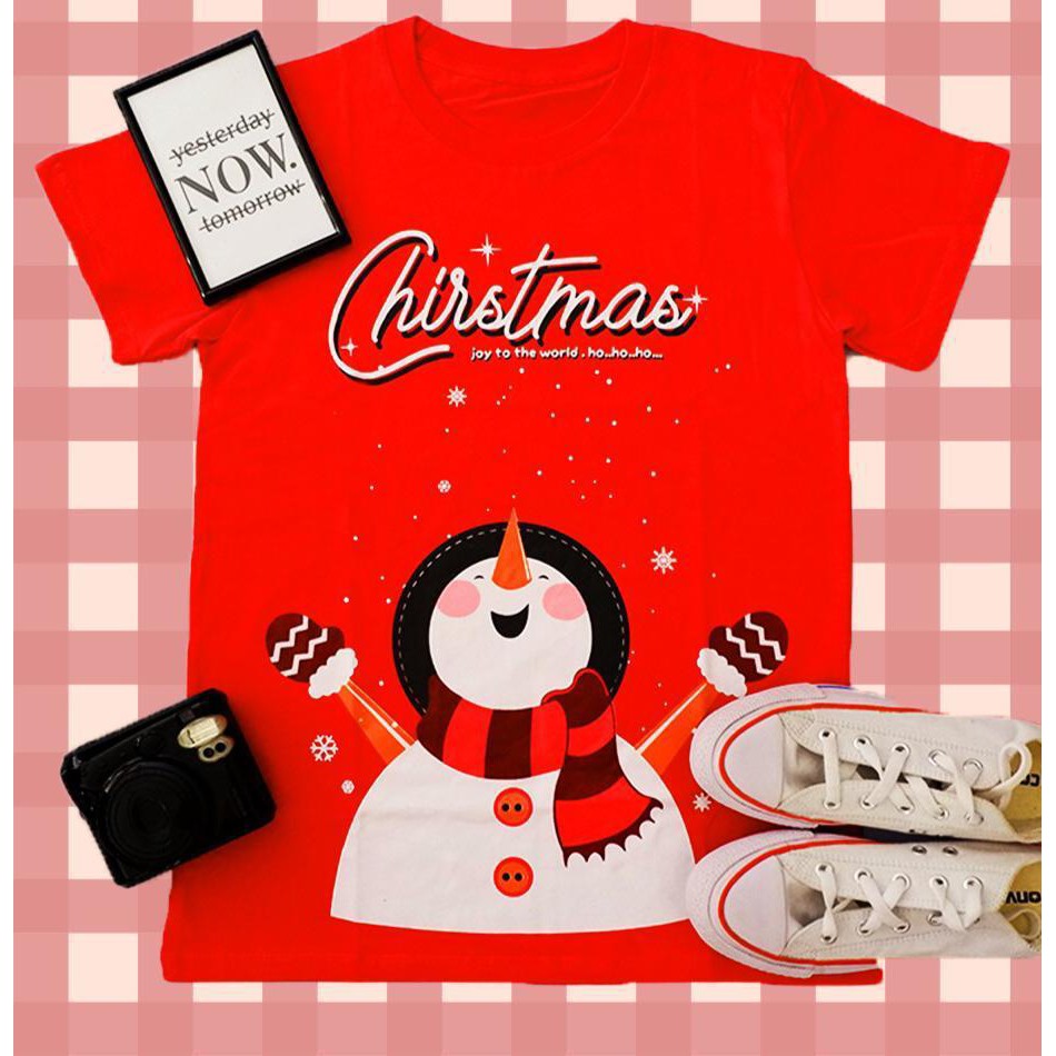 Kaos natal santa mickey merah tema christmas unisex wanita pria all size regular