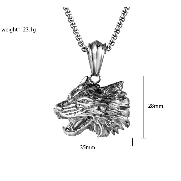 Kalung Liontin Kepala Serigala Bahan titanium steel Gaya retro Nordic Disko Untuk Pria