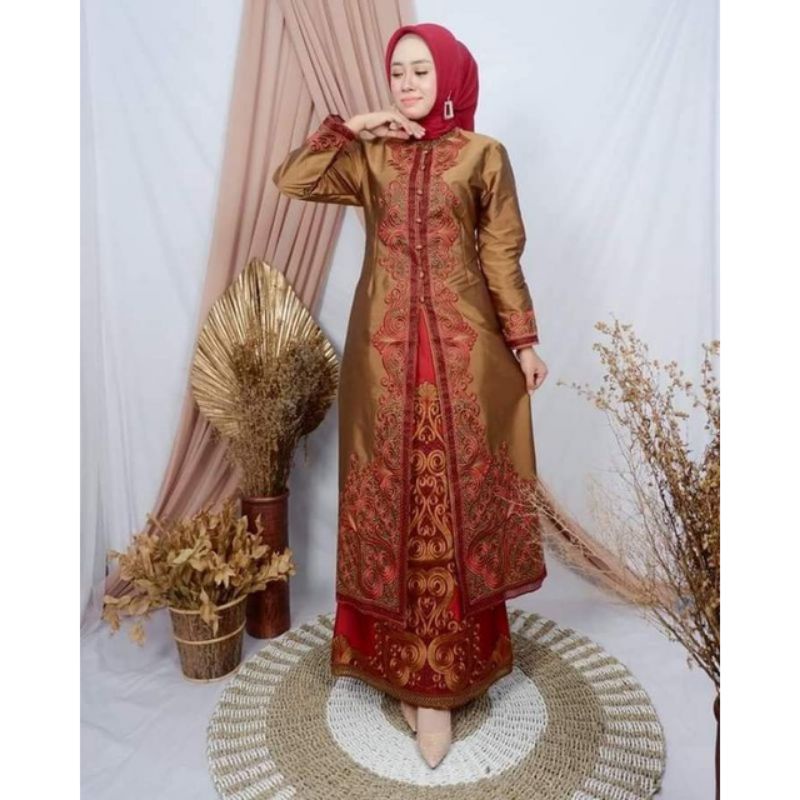 Stelan Tunik tafeta| Set Rok Tunik Kebaya Busui Frendly| Set Kebaya Kondangan| Set Rok Kupu - Kupu| Setelan Tunik Rok Kebaya| Kebaya Mewah| Setelan Kebaya Pesta Mewah| Set Tunik Melayu