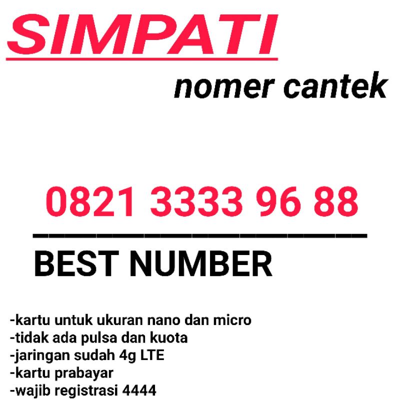 KARTU PERDANA NOMOR CANTIK SIMPATI TELKOMSEL 4G 3333 96 88