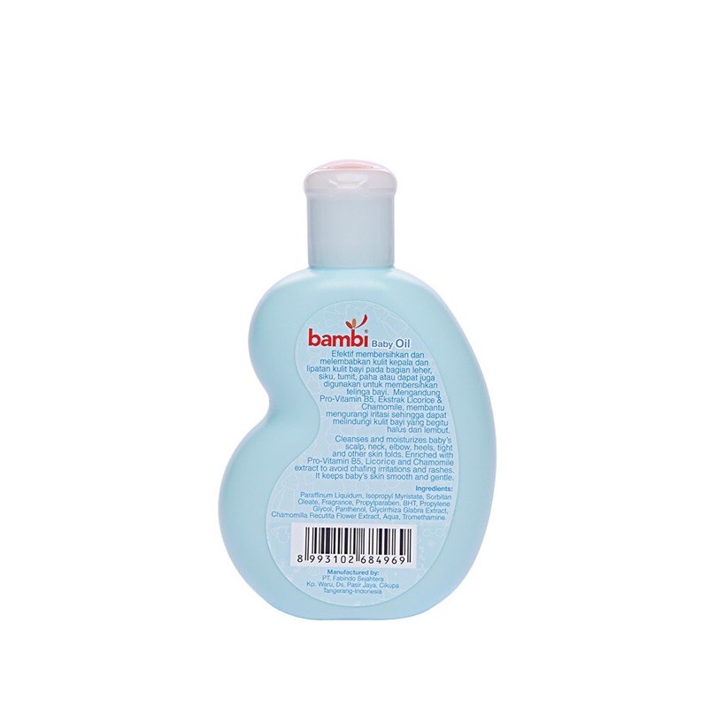 Bambi Baby Oil 100ml with Licorice, Chamomile, Pro Vitamin B5 Minyak Pijat Bayi Baru Lahir Newborn Kulit Sensitif