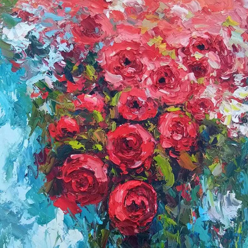 Lukisan Bunga Mawar Merah yang Indah dan Menawan