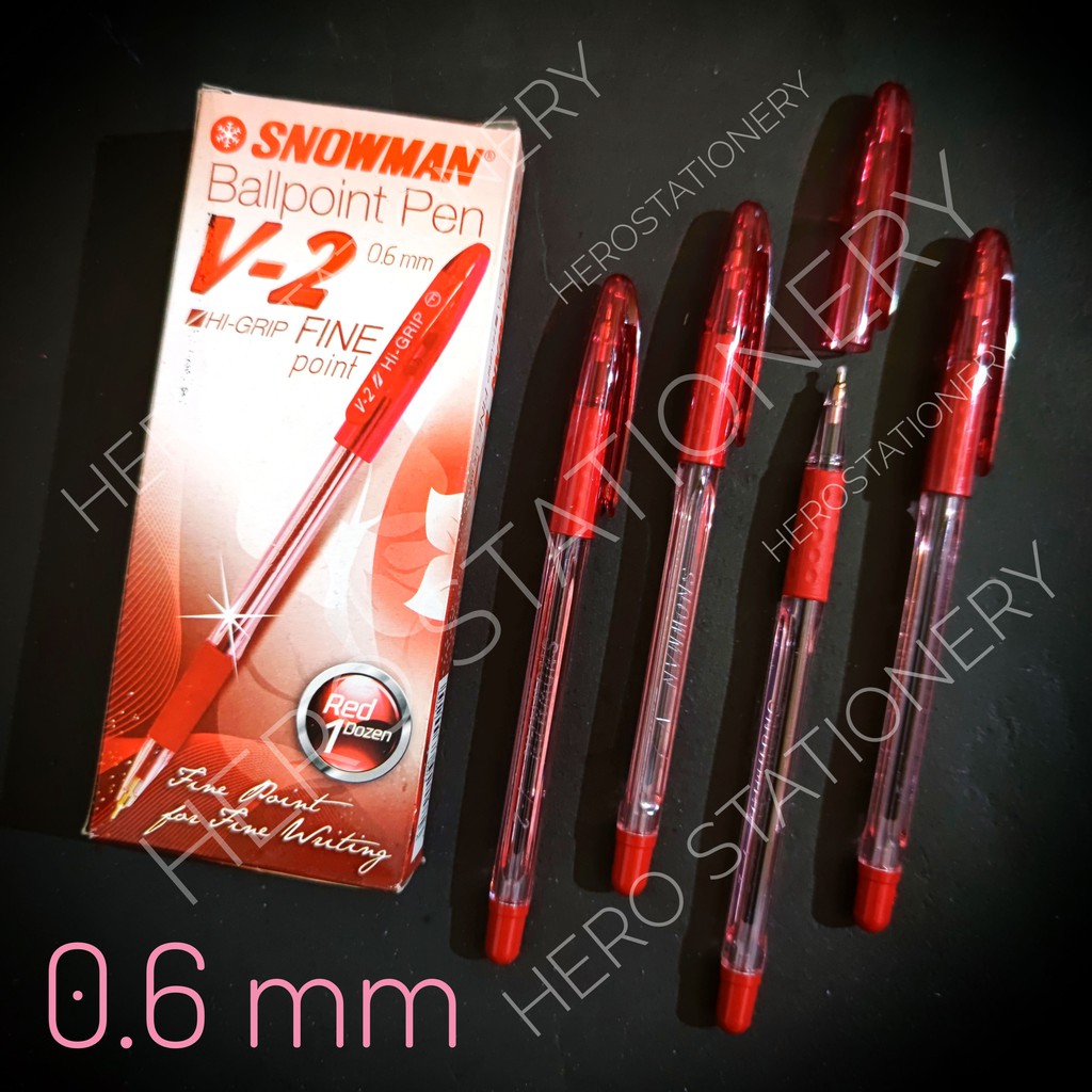 

Snowman pen ballpoint V2 0.6 mm tinta merah . 12 unit