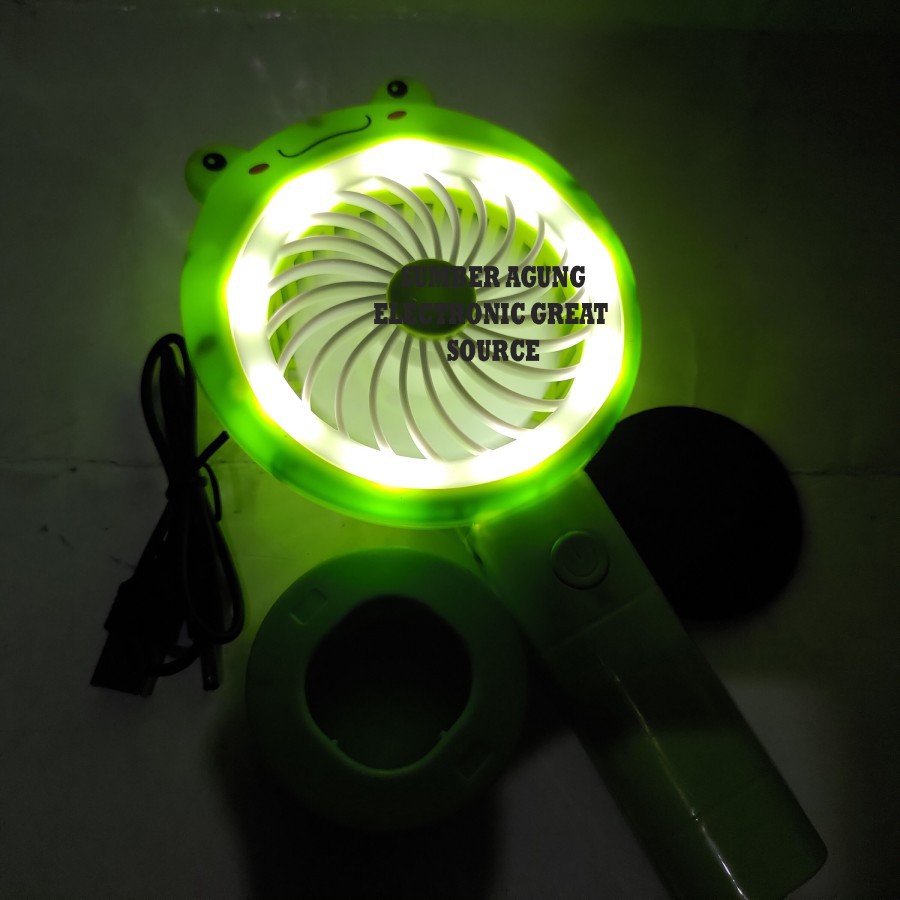 Kipas Mini Karakter Lucu Hijau Green Katak Frog Kodok USB Lampu LED