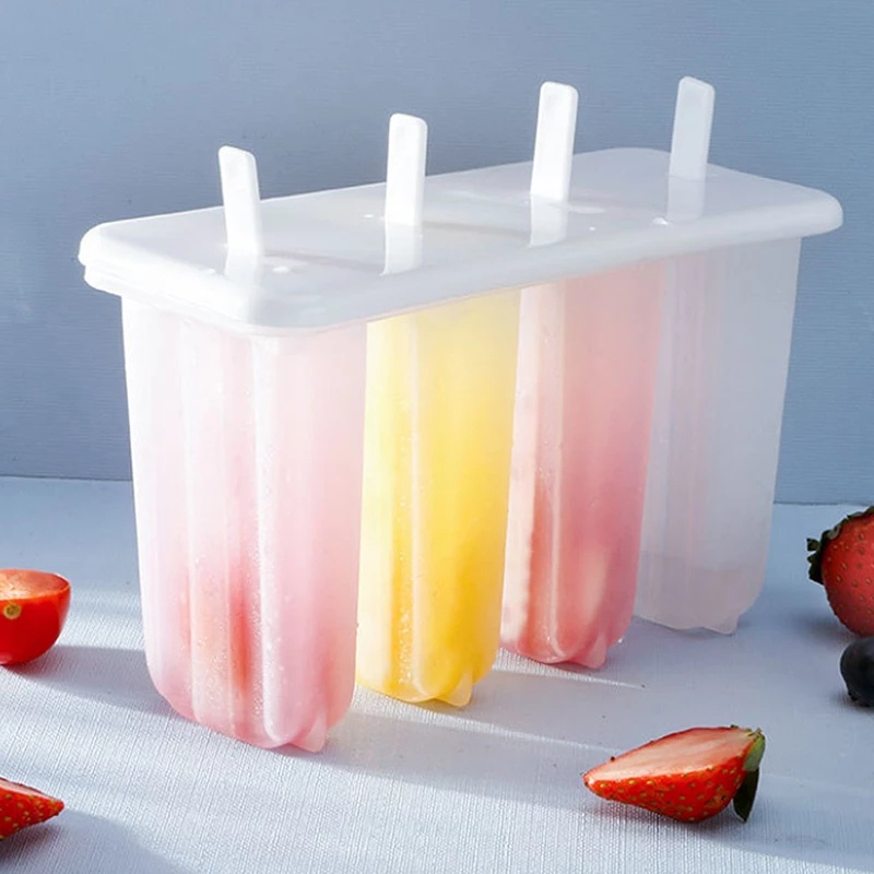 1 Set 4 Cells Plastic Frozen Popsicles Mold /Creative DIY Cute Popsicle Maker/Homemade Summer Ice Cream Molds With Cute Sticks / Homemade DIY Kids Tools