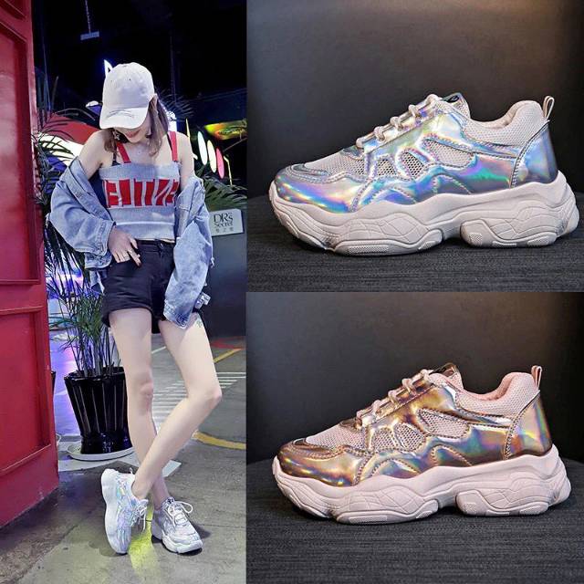 SEPATU Hologram TINDER ( WHITE SILVER, PINK & GOLD)