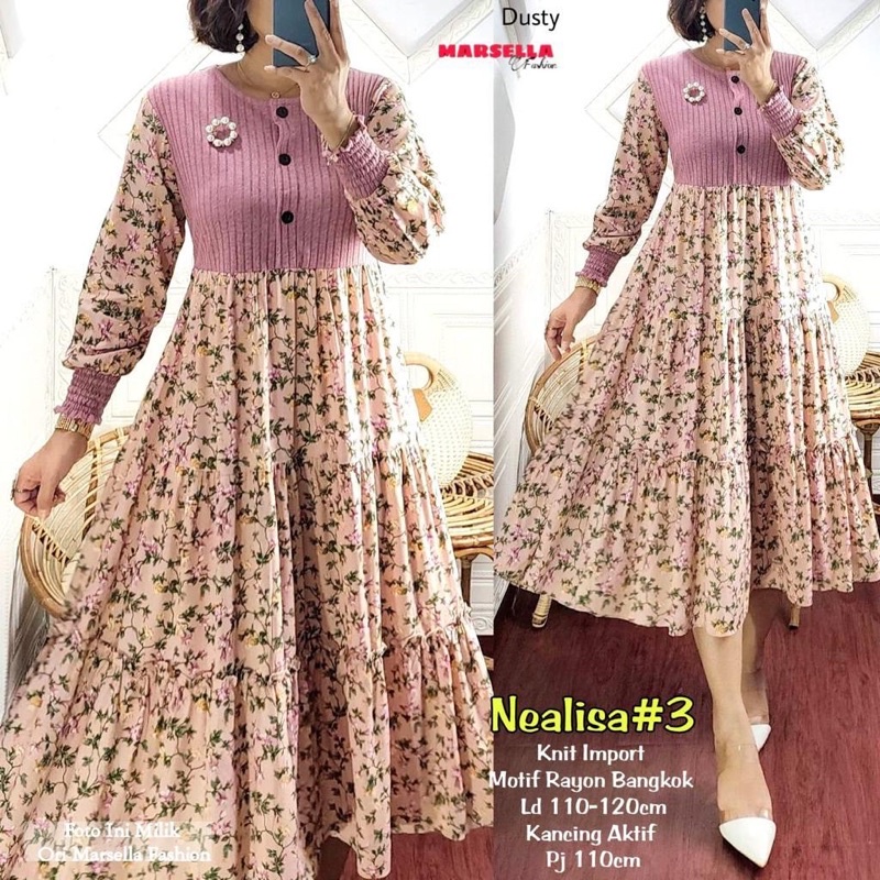 Tunik Dress Midi Motif Bunga / NEALISA #3 BY MARSELLA FASHION