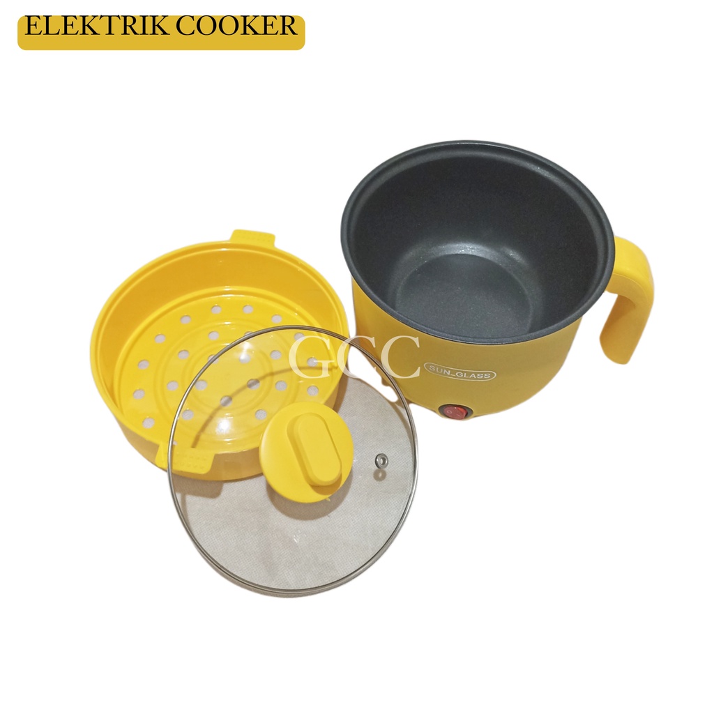 A1 Panci Sop Elektrik Serbaguna Teflon Anti Lengket Dengan Steamer Dan Tutup Kaca Diameter 18cm