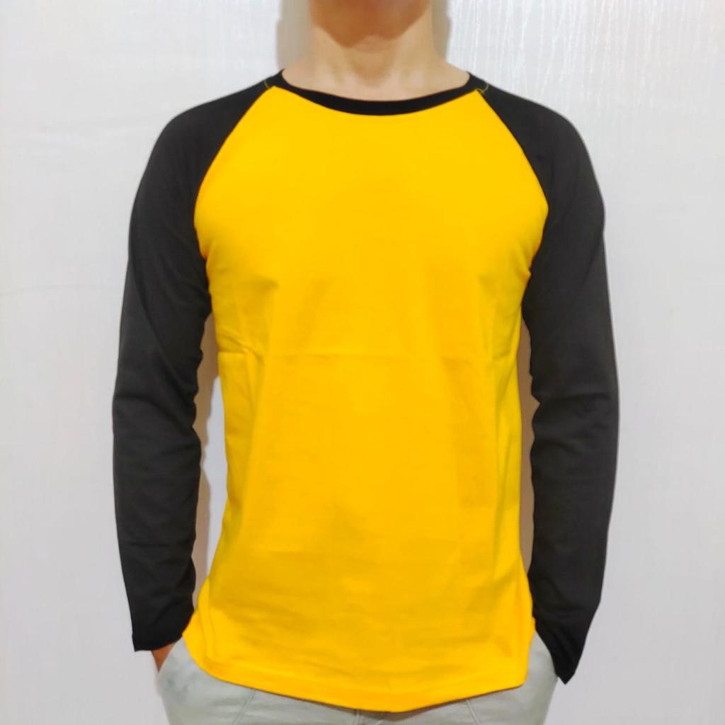 kaos polos reglan kuning lengan hitam panjang M L XL XXL