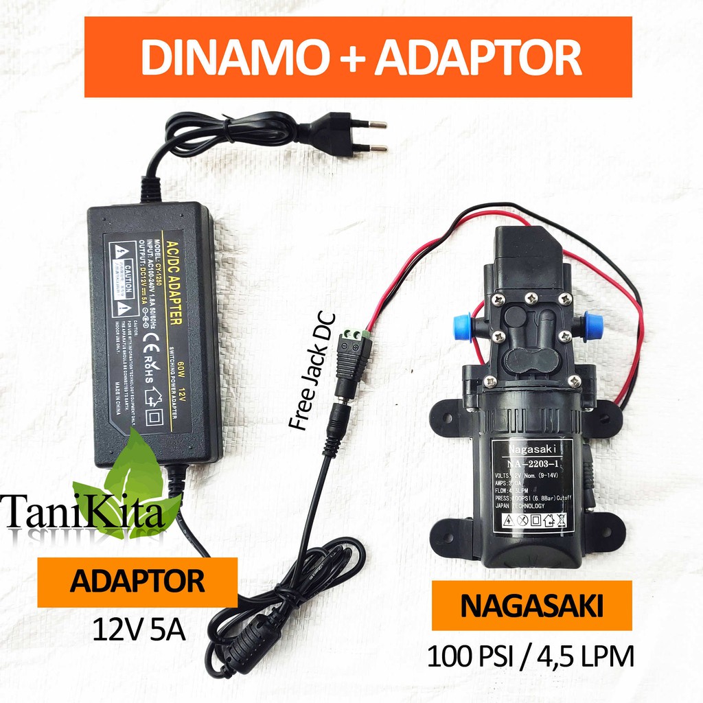 {cod} Original Paket Dinamo + Adaptor 12v 5a Nagasaki 100 Psi 4,5 Lpm, Pompa Cuci Motor / Mobil