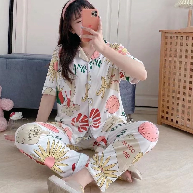 JC- PIYAMA SET Import CP / Piyama wanita Import terbaru / Piyama Import Korean Style-Fruity Leaf Flow CP