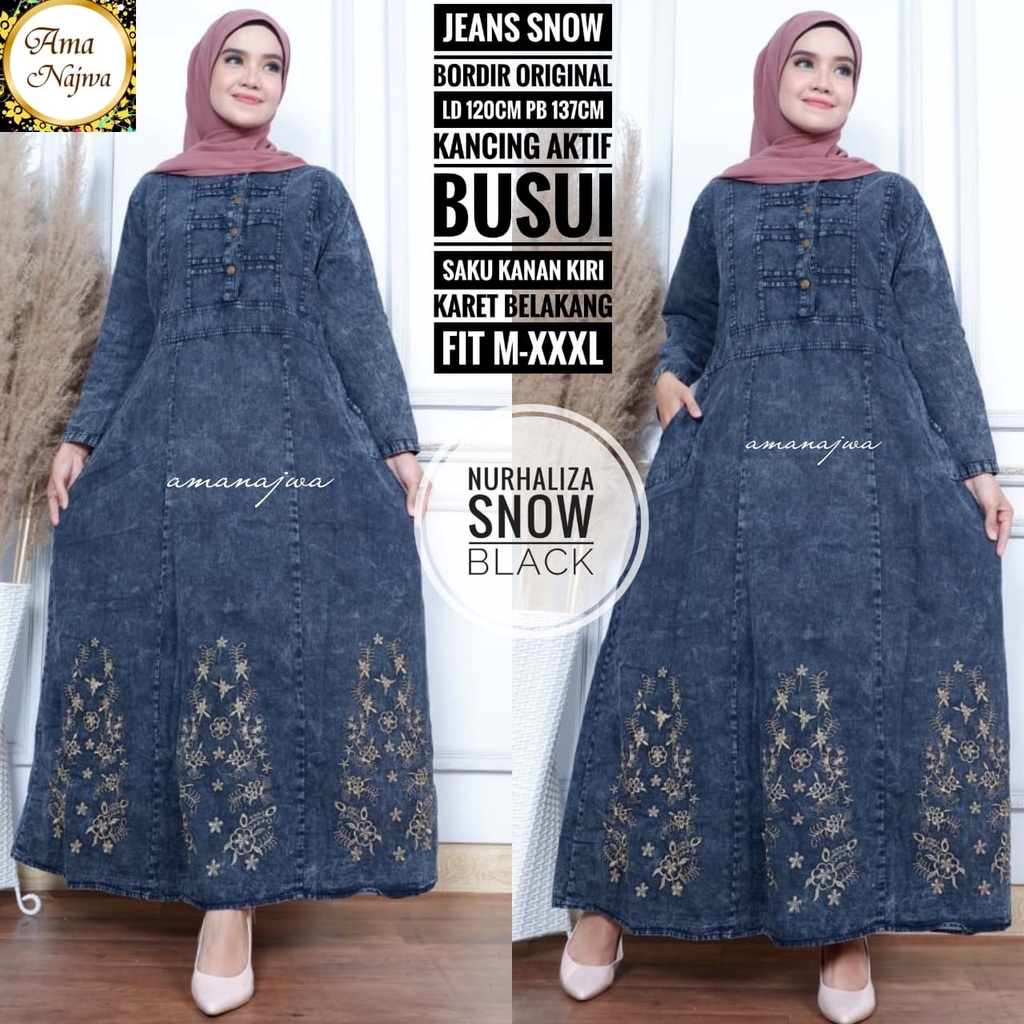 GAMIS JEANS LD 120 ORI AMA NAJWA / GAMIS 2022 MODERN LEBARAN MEWAH / GAMIS JEANS DEWASA TERBARU 2022