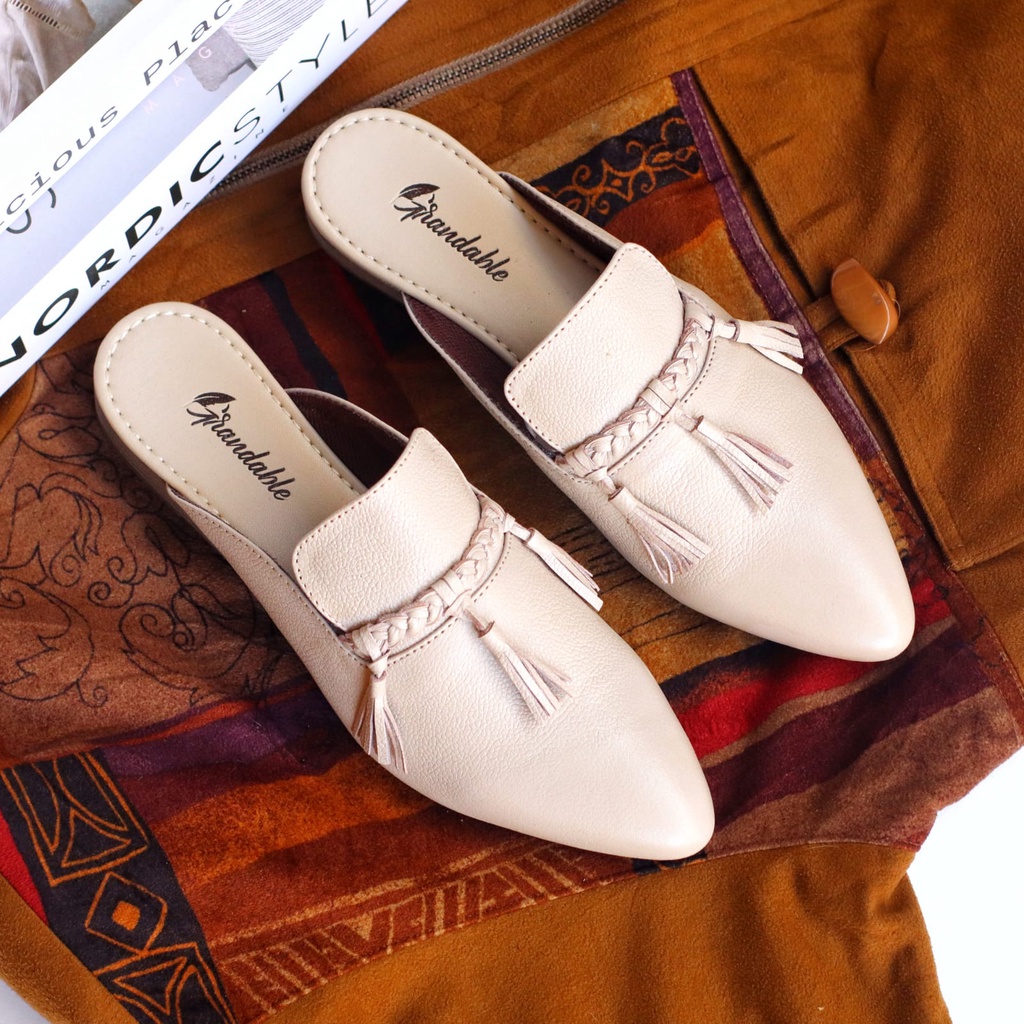 RUMBAY Sepatu Flat Wanita Sepatu Slip On Wanita FlatShoes Slop Kulit Asli Sepatu Kerja Cewe/Cewek Sepatu Bustong wanita Gaya kekinian Kuliah Original