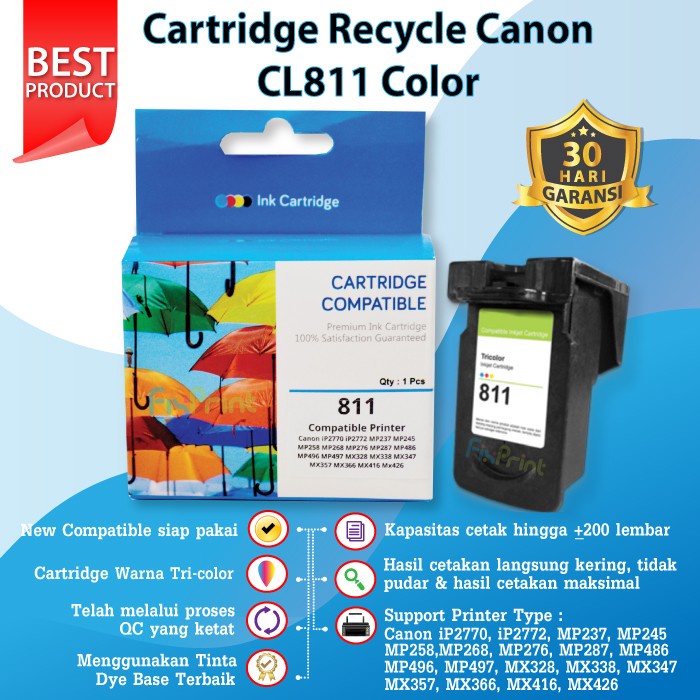 Catridge Canon 810 Black & 811 Color 1 SET Tinta Cartridge Printer iP2770 MP237 MP245 MP258 MP287