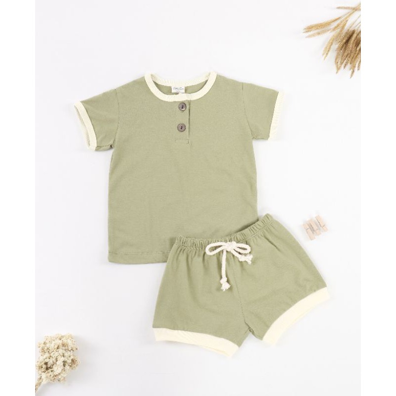 LUNE BASIC SET MATCHA - Setelan Baju Kaos Bayi dan Anak Unisex Perempuan Laki Lucu Santai Katun