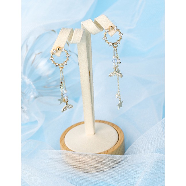 LRC Anting Tusuk Fashion 925 Silver Needle Pearl Dreamcatcher Tassel Earrings F93275