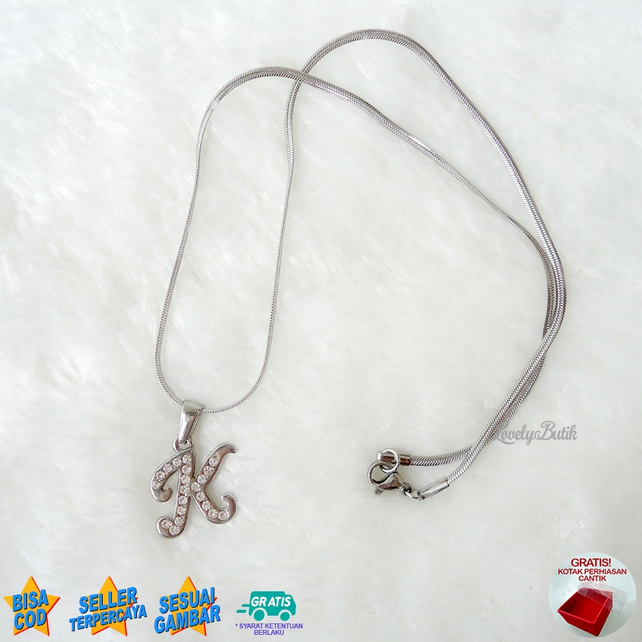 Lovelybutik - Kalung Inisial Huruf Titanium anti karat Kalung hurup Abjad Alphabet Ins K Klasik Bonus Kotak Perhiasan