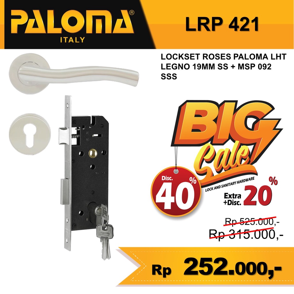 Kunci Set Gagang Pintu PALOMA LRP 421 LHT LEGNO 19MM SS SSS HANDLE SILINDER KUNCI PINTU RUMAH