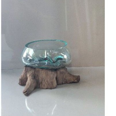 vas bunga kaca - wooden glass - kaca tiup