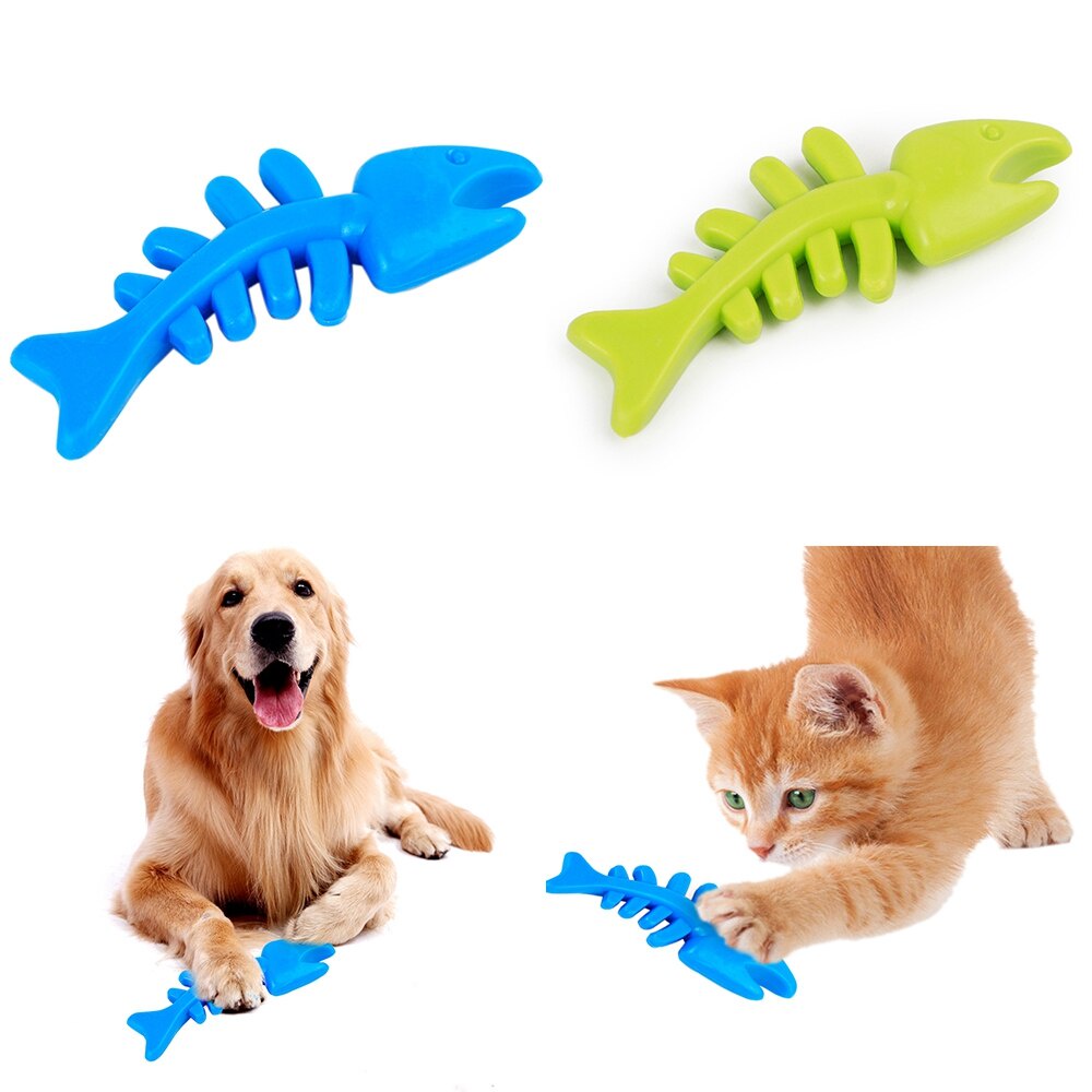 Mainan Kucing/Anjing Tulang IKan/Dog Puppy Cat Rubber Dental Teeth Chew Training Toys