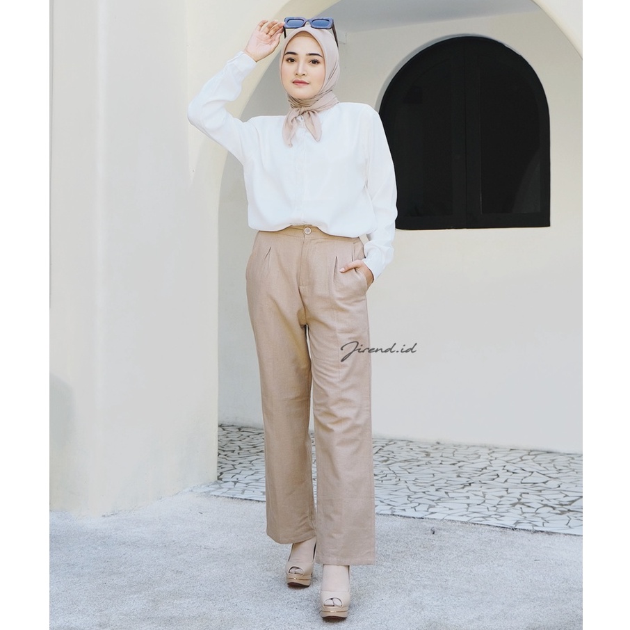 Celana Kulot Linen Kancing Resleting/ Kulot Pants Korean Linen Premium