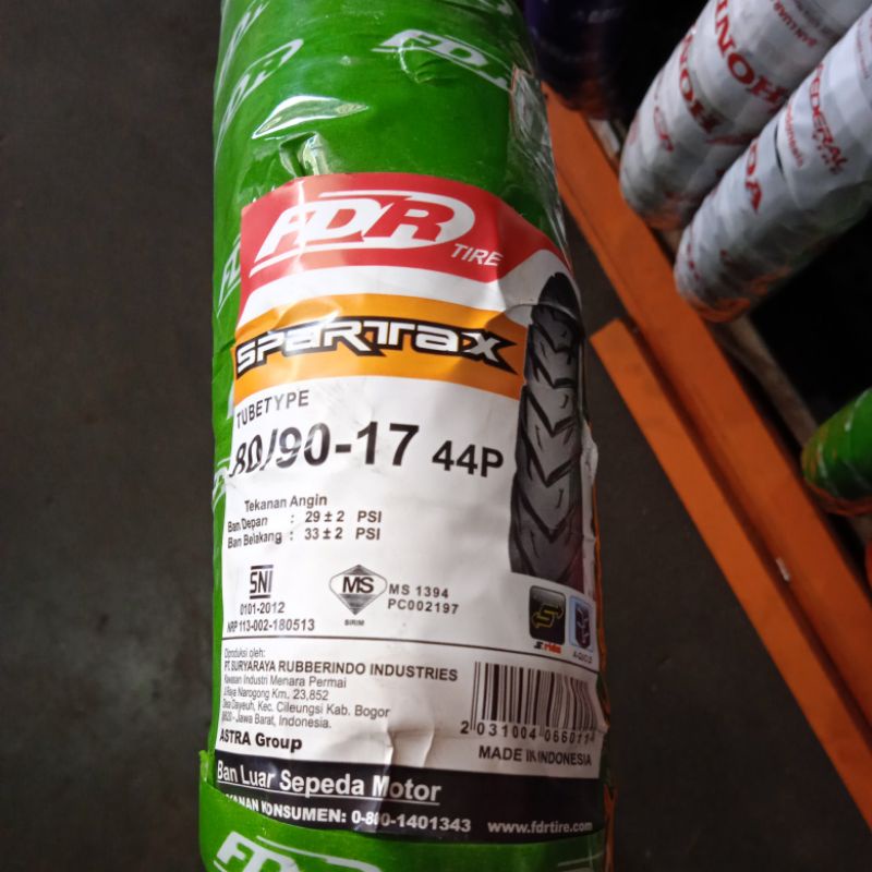 Ban Luar Merk FDR 80/90-17 Spartax, Non Tubeless