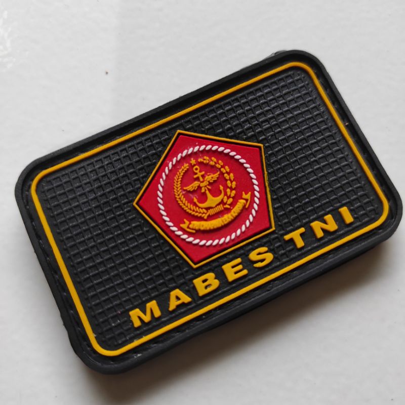 patch rubber logo mabes tni kotak lis kuning/tempelan emblem karet velcro