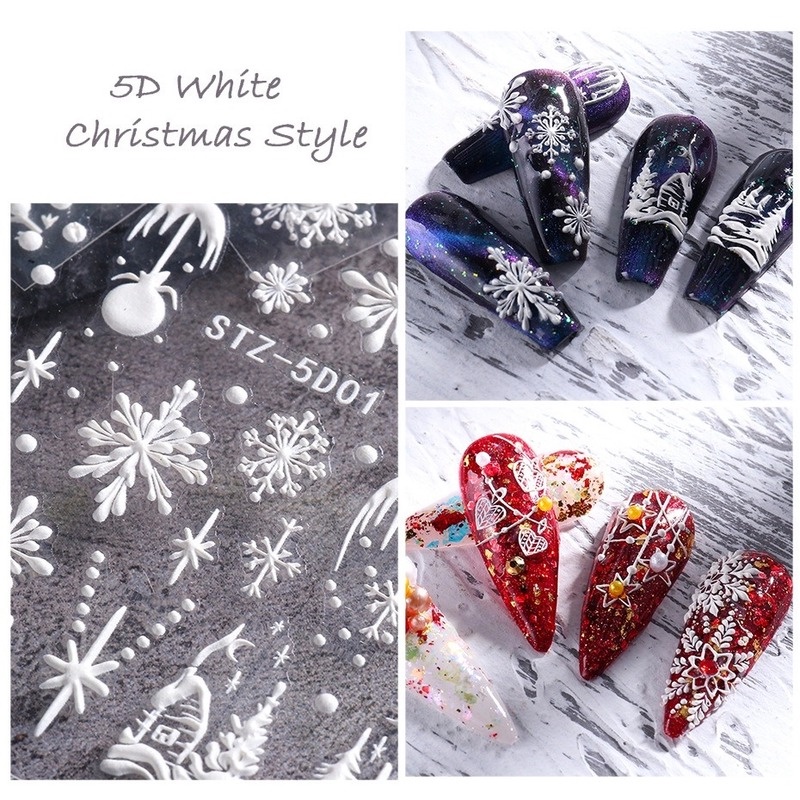 1 Lembar / Pak Stiker Kuku Motif Snowflake Natal 5d Untuk Dekorasi Nail Art / Manicure Diy