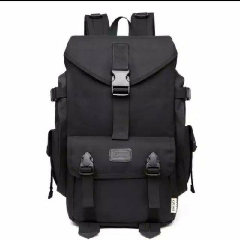 TAS RANSEL HITAM POLOS FULL BLACK SEKOLAH KERJA KULIAH TRAVEL RENANG PRIA WANITA CEWEK SANTAI MURAH
