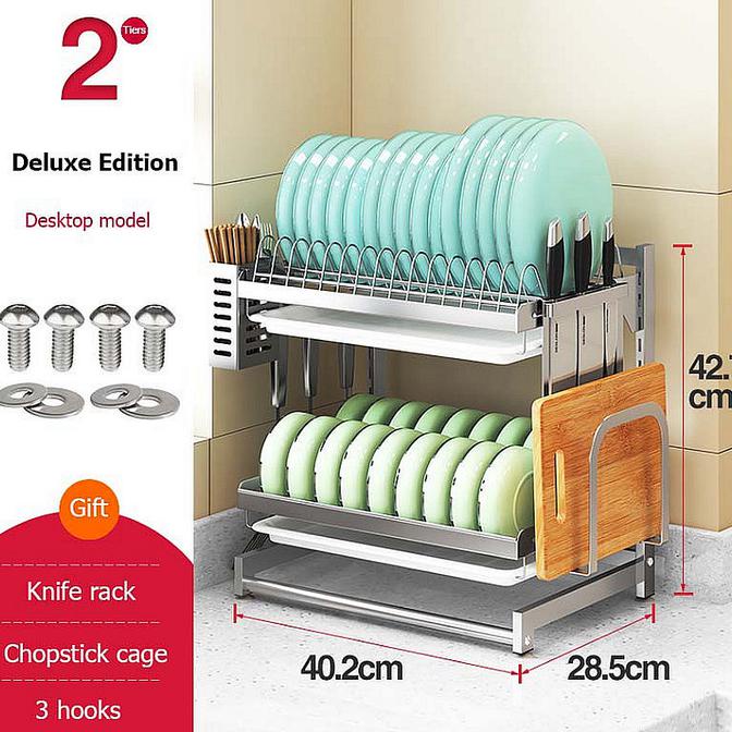 Rak Piring Stainless 304 Rak Gantung Tempel Dinding - 2 Tingkat Franciaseller